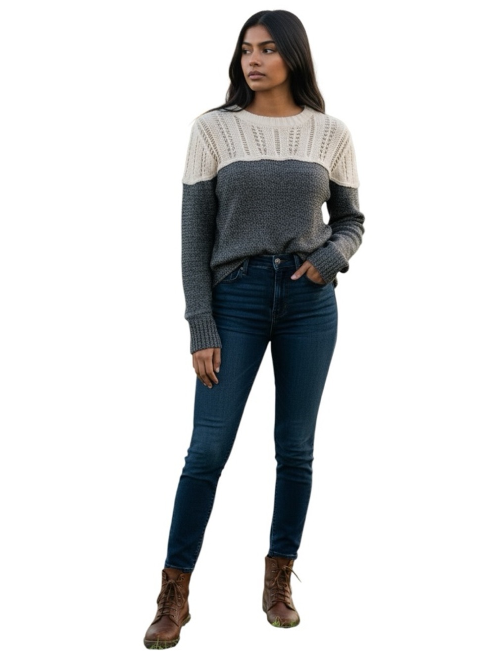 NWT- Free People black and white combo sweater. Size large